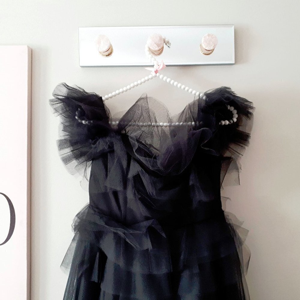 NWOT Imperial Maska Mode black tulle organza tiered ruffle long holiday dress, M - Picture 12 of 15